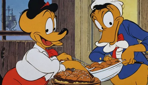 donald,tofurky,cuisine classique,1952,donald duck,gastronomy,walt disney,turducken,restaurants online,mainzelmännchen,20,duck meat,appetite,119,torta,foie gras,happy thanksgiving,western food,geppetto,competitive eating,Illustration,Retro,Retro 18