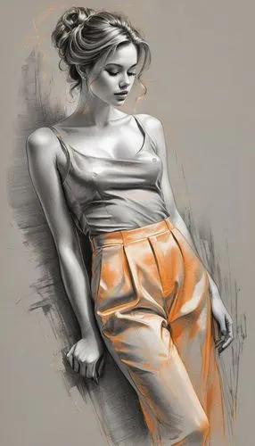 chalk drawing,figure drawing,digital painting,charcoal drawing,charcoal pencil,girl drawing,digital drawing,girl with cloth,girl in cloth,world digital painting,hand digital painting,digital art,charcoal,digital illustration,graphite,pencil art,orange,digital artwork,aperol,pastel paper,Illustration,Black and White,Black and White 30