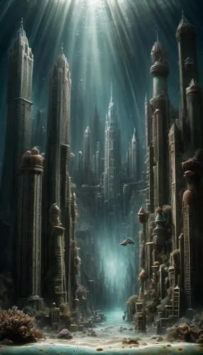 ancient city,fantasy city,atlantis,black city,imperial shores,futuristic landscape,fantasy landscape,destroyed city,alien world,fantasy world,post-apocalyptic landscape,fantasy picture,alien planet,wa