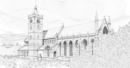 steeples,gothic church,church towers,grangegorman,llandaff,cathedral,Design Sketch,Design Sketch,Fine Line Art