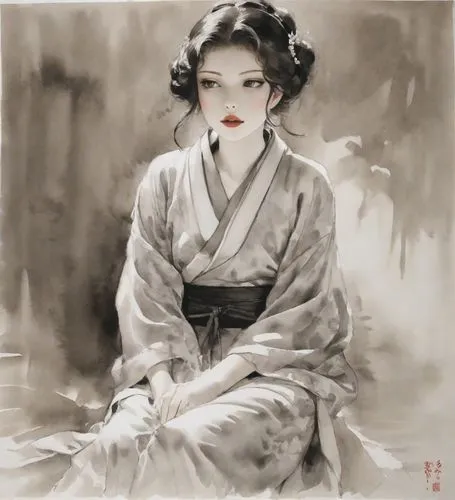 woman in japanese dress painting - a picture of woman in japanese dress fine art print,geiko,geisha,geisha girl,geishas,maiko,uemura,Digital Art,Ink Drawing