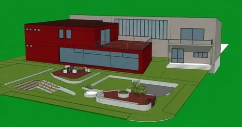 lo plomo es concreto, verde es vegetacion y el color rojo es pared pintadp de color vino,sketchup,habitaciones,3d rendering,smart house,passivhaus,residencial,vivienda,sewage treatment plant,floorplan