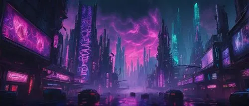 cyberpunk,vapor,cityscape,shinjuku,fantasy city,colorful city,ultraviolet,dystopian,dystopia,metropolis,tokyo city,futuristic landscape,purple wallpaper,shanghai,urban,taipei,tokyo,futuristic,vast,city at night,Illustration,Realistic Fantasy,Realistic Fantasy 47