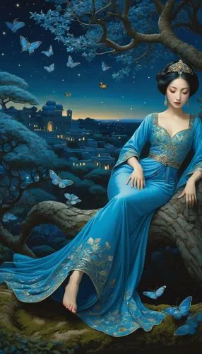 delwyn,blue enchantress,fantasy picture,ariadne,godward,arwen,Illustration,Realistic Fantasy,Realistic Fantasy 08