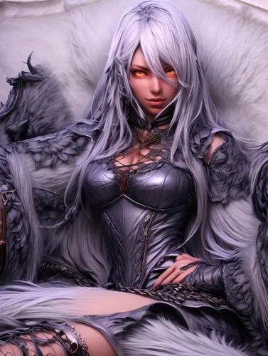 a200,dark elf,fantasy woman,kotobukiya,black cat,silver fox,dark angel,crow queen,fur clothing,sleeping rose,fallen angel,the sleeping rose,winterblueher,silver,black angel,female doll,fur,silver lacquer,lacerta,halloween black cat