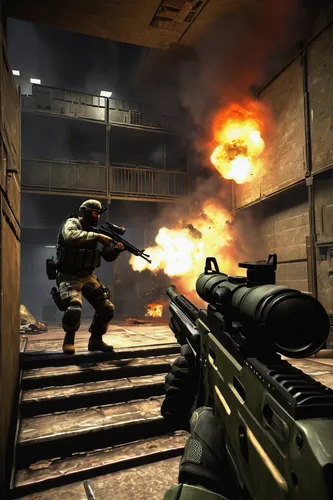 shooter game,warsaw uprising,screenshot,m4a1 carbine,submachine gun,graphics,crosshair,combat,combat pistol shooting,war zone,overpass,reload,war correspondent,shootfighting,videogame,battlefield,stalingrad,grenade,fuze,cod,Illustration,Vector,Vector 08