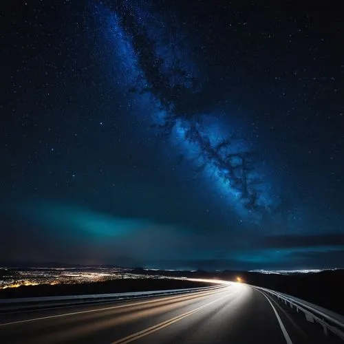 night highway,light trail,milky way,the milky way,highway lights,the night sky,Photography,Documentary Photography,Documentary Photography 04