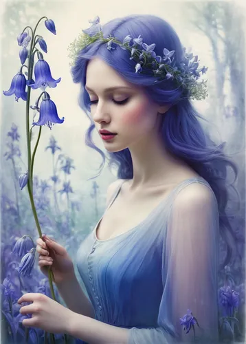 bluebell,blue violet,faery,blue rose,faerie,blue petals,blue enchantress,blue moon rose,holly blue,blue flowers,blue flower,harebell,fairy queen,blue butterflies,blue bonnet,forget me not,flower fairy,forget-me-not,elven flower,blue hydrangea,Illustration,Realistic Fantasy,Realistic Fantasy 15