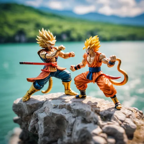 Dragon Ball Sun Wukong vs Monkey King on the lake,goku,son goku,dragon ball,dragon ball z,dragonball,toy photos,dragon slayers,collectible action figures,play figures,figurines,takikomi gohan,skylande