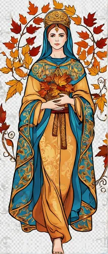 Young woman with autumn leaves. Illustration stock illustration,autumn icon,autumn background,the prophet mary,autumn theme,virgo,priestess,dove of peace,merida,thanksgiving background,cornucopia,zoro