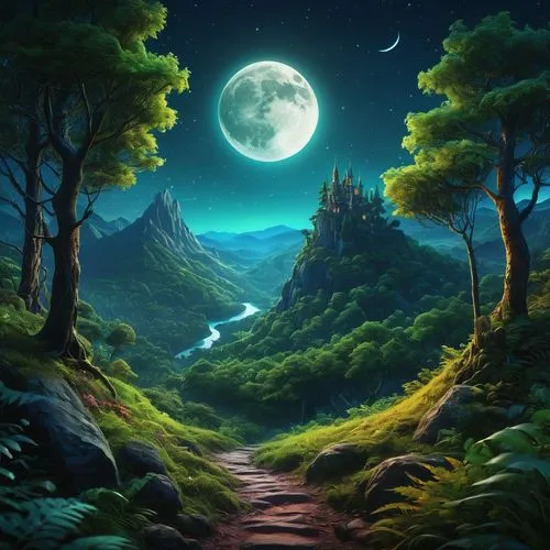 fantasy picture,fantasy landscape,cartoon video game background,moonlit night,landscape background,3d fantasy,Conceptual Art,Fantasy,Fantasy 21