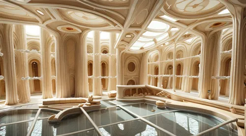 marble palace,thermal bath,roman bath,thermae,wooden construction,floor fountain,water castle,iranian architecture,islamic architectural,futuristic architecture,wooden sauna,king abdullah i mosque,gold castle,art deco,court of justice,kirrarchitecture,jewelry（architecture）,millenium falcon,luxury bathroom,gaudí