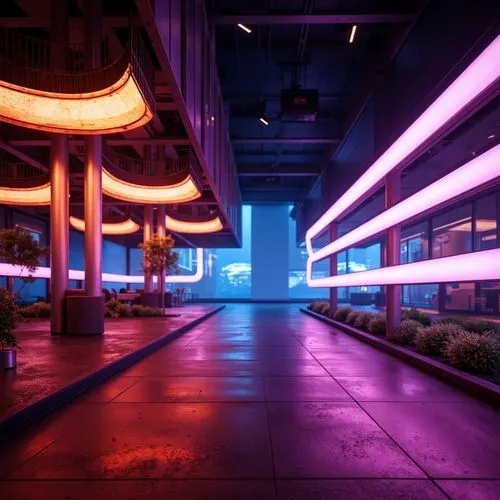 parkade,cybercity,neon light,neon lights,ambient lights,colored lights,neon arrows,fluorescents,underpass,light track,vapor,neon coffee,polara,cyberport,cyberscene,vaporware,terminals,susukino,neon ghosts,ultraviolet