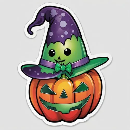 The red-brick "Halloween" sticker adorns the front pages of a Halloween nightscape, featuring a vibrant and adorable bell pepper dressed in a green dress and a bow tie. The pepper's eyes twinkle with 