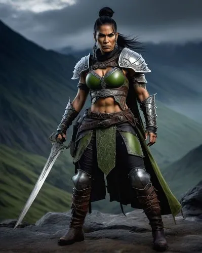 female warrior,warrior woman,okagbare,nissa,shadrake,dahari,swordswoman,dorcas,saria,zarina,amazona,kahlan,kamaliyah,skaar,ashina,alera,lonka,kanimozhi,kima,half orc,Illustration,Retro,Retro 23