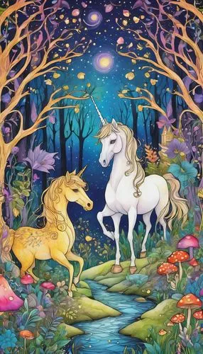 unicorn background,unicorn art,unicorn and rainbow,golden unicorn,unicorn,unicorns,tapestry,fairy world,children's fairy tale,fairy tale icons,fantasy picture,capricorn,fairy tale,fairy forest,pegasus,zodiac,a fairy tale,forest of dreams,enchanted forest,fantasia,Illustration,American Style,American Style 12