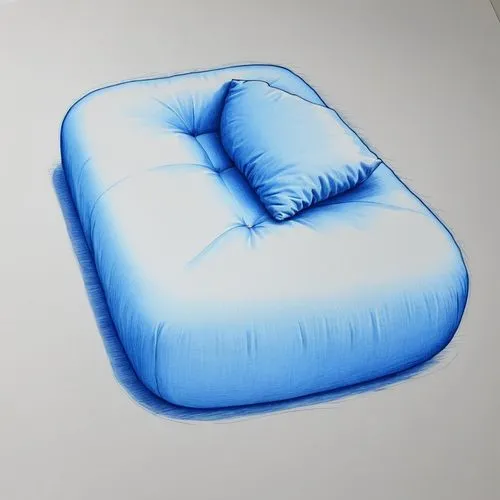 blue color marker sketch,a drawing of a blue recliner cushion on a white table,blue pillow,water sofa,inflatable mattress,soft furniture,beanbag,sofa cushions,Photography,General,Realistic