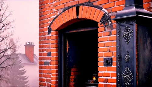 chimneys,doorways,frombork,creepy doorway,archways,collonges,strangeways,the threshold of the house,chimney,wrought iron,gatehouses,ghost castle,red bricks,iron gate,entranceways,beguinage,dobiegniew,dickensian,gribskov,winter house,Conceptual Art,Oil color,Oil Color 10