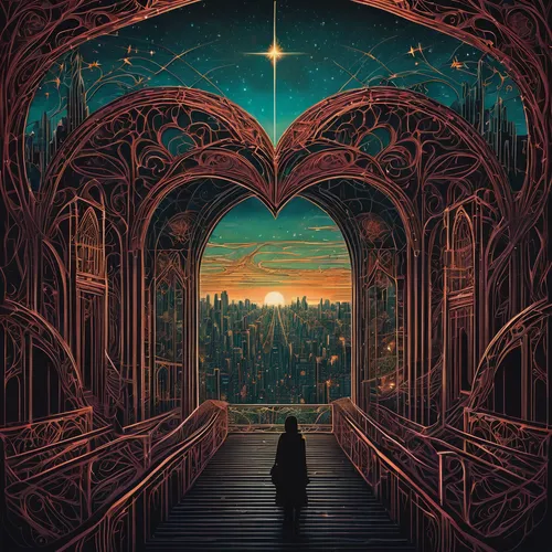 hall of the fallen,immenhausen,fantasia,mirror of souls,temples,pilgrimage,tapestry,heaven gate,sanctuary,frame illustration,enchanted,dusk,the threshold of the house,before the dawn,kaleidoscope,threshold,musical background,tabernacle,sci fiction illustration,secret garden of venus,Illustration,Realistic Fantasy,Realistic Fantasy 45