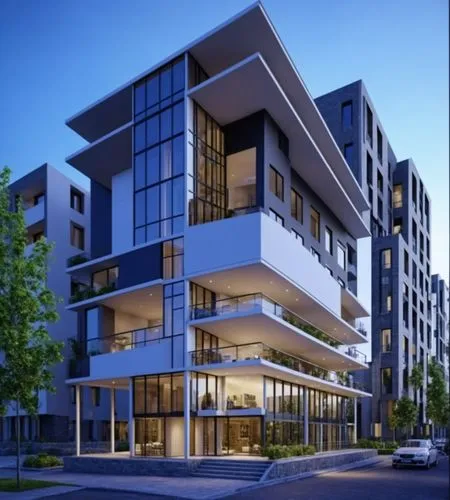 modern architecture and apartment building at dusk,bundoora,condos,condominia,coorparoo,multistorey,new housing development,Photography,General,Realistic