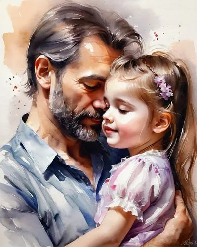 father and daughter,father daughter,father's love,struzan,watercolor painting,oil painting,Illustration,Paper based,Paper Based 11