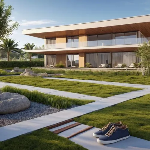 Gato Calico, gato de pie y posando en la calle, vistiendo una camisa a rayas y zapatillas de deporte,3d rendering,modern house,dunes house,landscape design sydney,artificial grass,landscape designers 