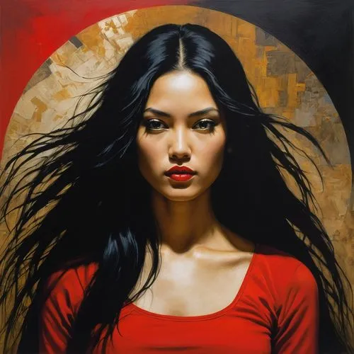 asian woman,vietnamese woman,asian vision,oriental girl,chinese art,geisha girl,mulan,janome chow,geisha,han thom,asiatic,polynesian girl,art painting,peruvian women,oriental,mystical portrait of a girl,asian girl,oil painting on canvas,woman portrait,asian,Illustration,Realistic Fantasy,Realistic Fantasy 29