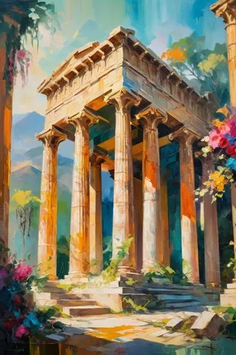 greek temple,artemis temple,temple of diana,panagora,pillars,roman temple,ephesus,capitolium,columns,pompeii,delos,ancient city,caesonia,artena,the ancient world,pillar,acropolis,doric columns,capri,roman columns,Conceptual Art,Oil color,Oil Color 20