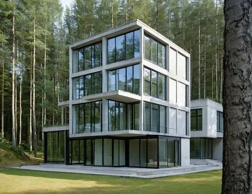 modern style white architecture located on a plot,cubic house,house in the forest,forest house,eisenman,modern house,cube house,Photography,Documentary Photography,Documentary Photography 12