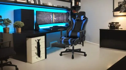 An office with modern lighting and decorations,computer desk,secretary desk,computer workstation,desk,modern office,fractal design,computer room,office chair,office desk,wooden desk,creative office,ga