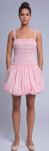 keep the smocked bubble dress design and fabric, change stripe color to darker pink stripes,a woman wearing pink and white dress,thighpaulsandra,stav,muumuu,titmus,feminize,titterrell,enza,premaxillae