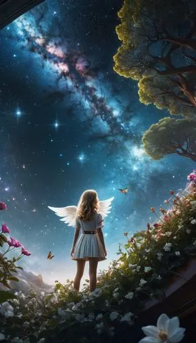 fairy galaxy,falling star,fantasy picture,fairie,starlit,children's background,Conceptual Art,Fantasy,Fantasy 11