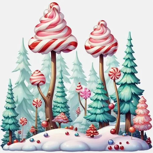 candyland,cartoon forest,ice cream icons,snow trees,mushroom landscape,marshmallow art,Illustration,Abstract Fantasy,Abstract Fantasy 11