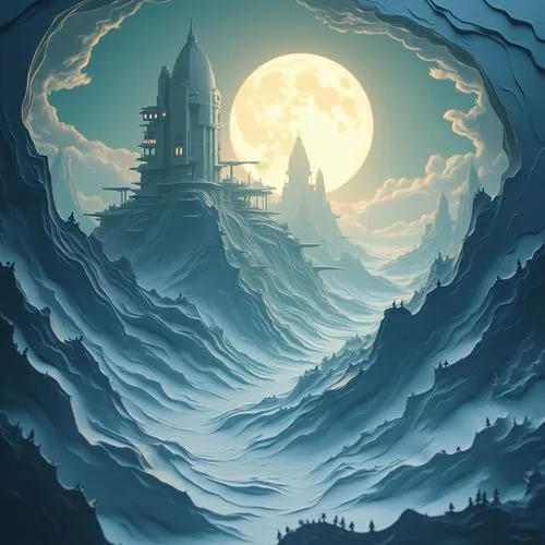 gondolin,fablehaven,hogwarts,erebor,dragonstone,diagon,lunar landscape,fantasy landscape,thingol,simione,tirith,fantasy picture,fairy tale castle,ghost castle,maelstrom,background design,ice castle,moonscape,moonlit night,igelstrom,Unique,Paper Cuts,Paper Cuts 10