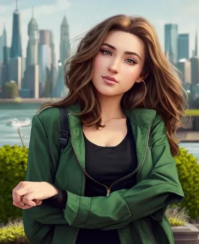 world digital painting,portrait background,cg artwork,city ​​portrait,digital painting,romantic look,romantic portrait,green jacket,girl portrait,girl sitting,girl on the river,girl studying,angelica,lena,samara,landscape background,girl drawing,green background,portrait of a girl,girl in a long,Common,Common,Cartoon