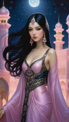 sheherazade,rem in arabian nights,oriental princess,anarkali,islamic girl,bellydance,Illustration,Realistic Fantasy,Realistic Fantasy 08