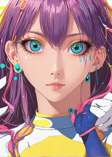 princess' earring,heterochromia,violet eyes,pupils,artist color,diamond-heart,eyes line art,earrings,cosmetic,life stage icon,vector girl,gold contacts,hinata,earring,illustrator,game illustration,colorful doodle,angel’s tear,closeup,violet,Illustration,Japanese style,Japanese Style 03