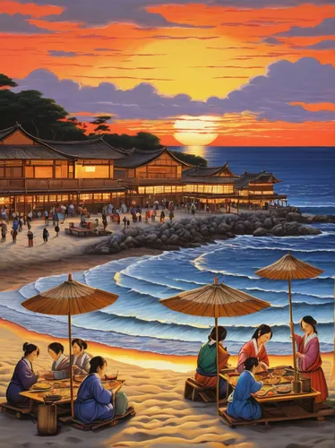 beach restaurant,seaside resort,beach landscape,beach bar,waikiki beach,people on beach,beach scenery,japanese waves,sunset beach,beach resort,oriental painting,christmas on beach,beach chairs,dream beach,sunrise beach,umbrella beach,brazilian beach,hawaii,japanese art,the hotel beach,Art,Classical Oil Painting,Classical Oil Painting 29