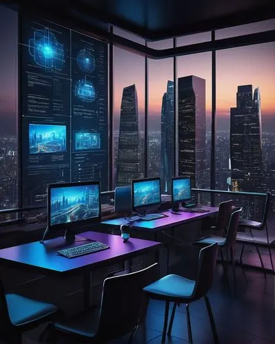 computer room,blur office background,modern office,the server room,cybercity,cybercafes,cyberscene,cybertown,cyberport,cyberview,computer workstation,computerworld,cyberpunk,computerization,computerland,computerized,computer screen,working space,offices,computerize,Illustration,Realistic Fantasy,Realistic Fantasy 26