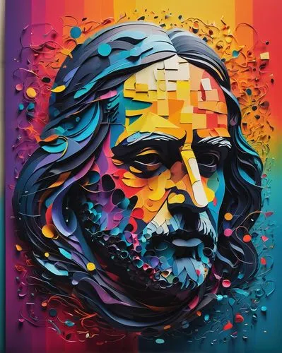 leonardo,computer art,digiart,vector graphic,jesus figure,digital art,rainbow background,vector art,davinci,digital artwork,rasta,colorful background,mona lisa,adobe illustrator,jeshua,statue jesus,popart,vector illustration,zizek,multicolor faces,Art,Classical Oil Painting,Classical Oil Painting 03