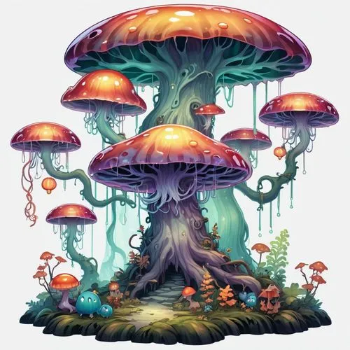 mushroom landscape,mushroom island,tree mushroom,forest mushroom,umbrella mushrooms,mushroom type,Illustration,Abstract Fantasy,Abstract Fantasy 11