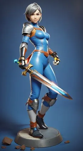 all rendered in 3d, anime style head, with punk haircut with side shave, with exposed ears and a big smile, futuristic suit,the character character in overwatch has a sword in one hand and is standing