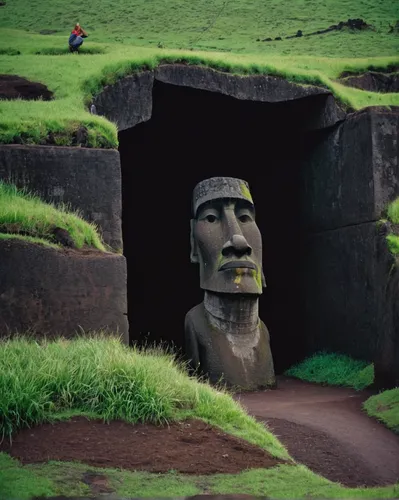 Photo of the underground part of the moai statue on Easter Island,easter island,easter islands,the moai,rapa nui,moai,rapanui,inca face,machu pi,marvel of peru,jeju island,tomb figure,poseidon god fac