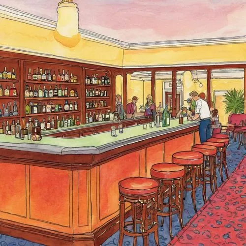 liquor bar,renderings,bar counter,piano bar,seelbach,bar,barleycorn,wine bar,wardroom,barroom,barrooms,ebbitt,watercolor cocktails,soda fountain,clover hill tavern,barflies,barkeeper,gleneagles hotel,suites,athenaeum,Illustration,Paper based,Paper Based 01