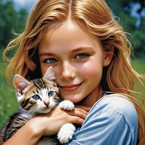 lily-rose melody depp,cat with blue eyes,cat lovers,cute cat,blue eyes cat,tenderness,young cat,little boy and girl,two cats,cat's eyes,tabby cat,girl with dog,child portrait,cat image,pet,little cat,little girl,my beloved cat,cat love,girl and boy outdoor,Illustration,American Style,American Style 04