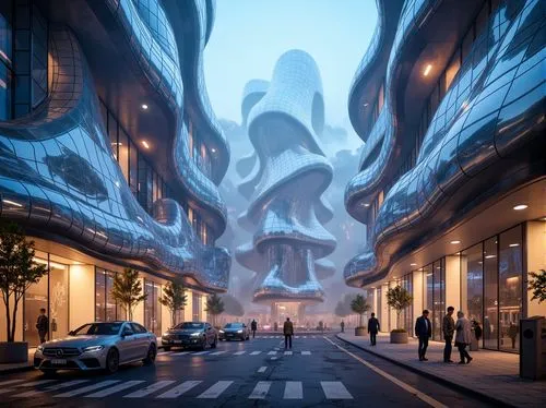 futuristic landscape,futuristic architecture,sky space concept,arcology,morphosis,futuristic art museum,cloudstreet,virtual landscape,cybercity,3d fantasy,street canyon,cloud mountain,masdar,the dubai mall entrance,fantasy city,coruscant,concept art,hodas,shard of glass,world digital painting