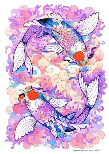 the Purple Koi Carp fish colouring, the surface of the water bubles shattered, shimmered,koi fish,koi carp,koi,koi pond,koi carps,ornamental shrimp,ornamental fish,mermaid vectors,fishes,chinese drago