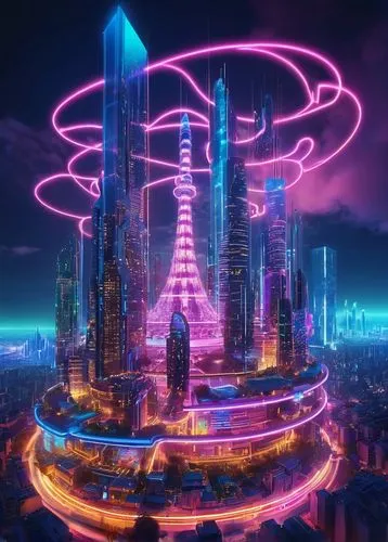 cybercity,cybertown,cyberia,metropolis,futuristic landscape,futuristic,cyberpunk,cyberworld,fantasy city,cyberport,electric tower,futurepop,futurist,valerian,megacorporation,arcology,areopolis,cybernet,futuregen,megacorporations,Illustration,Realistic Fantasy,Realistic Fantasy 37