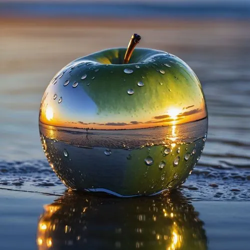 golden apple,water apple,reflection in water,reflection of the surface of the water,reflections in water,glass sphere,glass ornament,apple logo,water reflection,apple design,surface tension,baked apple,beach ball,golden delicious,waterglobe,apple icon,sun reflection,christmas on beach,crystal ball-photography,green apple,Photography,General,Natural