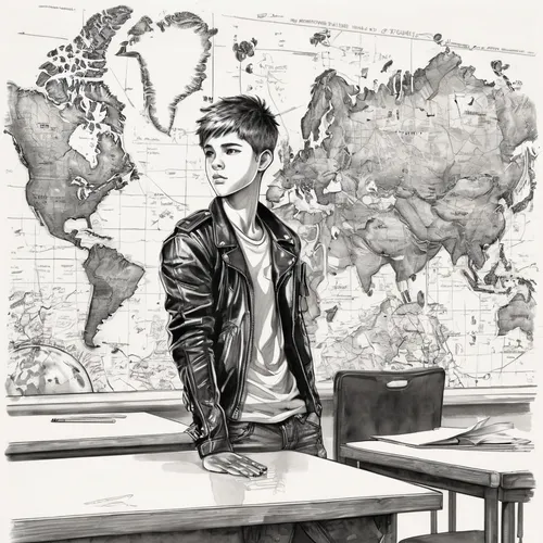 justin bieber,study,detention,pencil drawing,around the globe,graphite,pencil drawings,half of the world,charcoal pencil,journals,background paper,geography,world digital painting,coder,classroom,globe trotter,study room,believer,world wonder,the background,Illustration,Black and White,Black and White 34